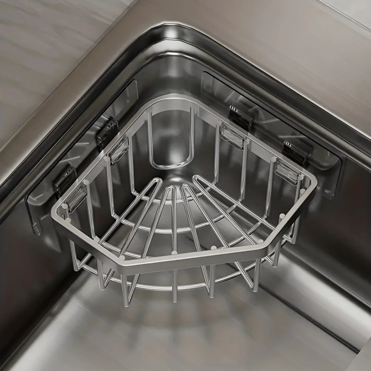 Stainless Steel Corner Sink Sponge Basket - Multifunctional Bathroom Shelf, No-Drill Caddy, 1 Piece