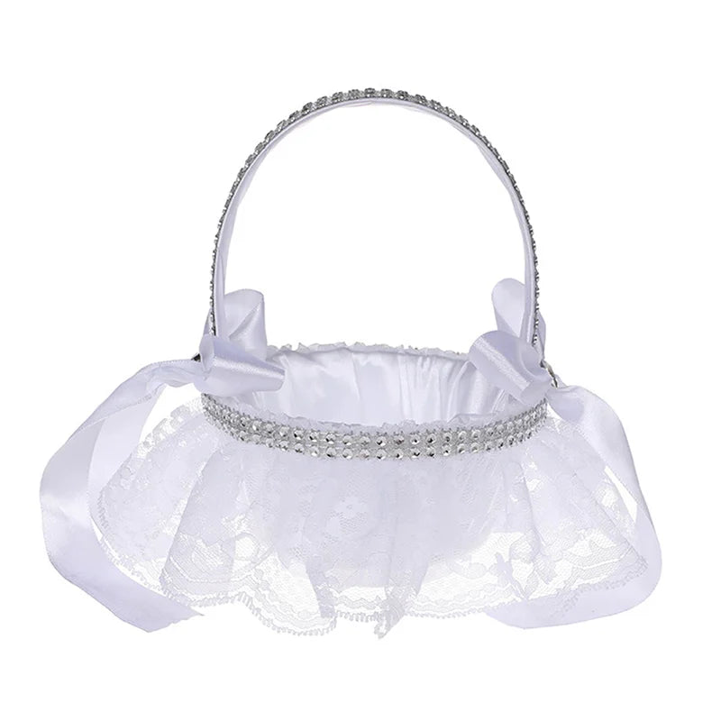 Wedding Flower Basket Bridesmaid Lace White Flower Girl Basket Vintage Rustic Wedding Ceremony Bridal Shower Table Decorations