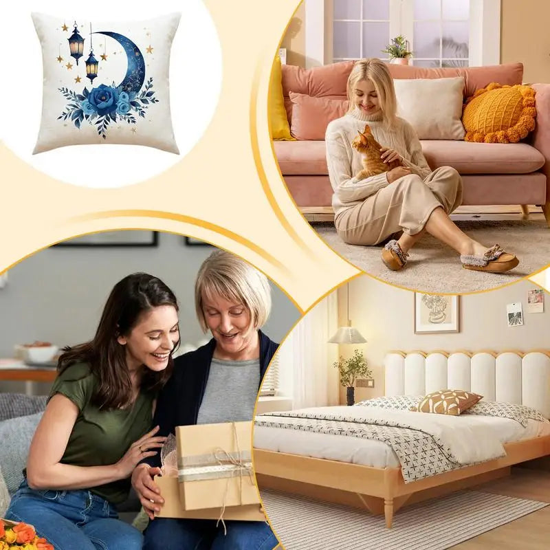 Eid Mubarak Pillowcase Decor for Home Sofa Cushion Cover Islamic Ramadan Kareem Decoration Mosque Muslim Pillow Cover Gifts