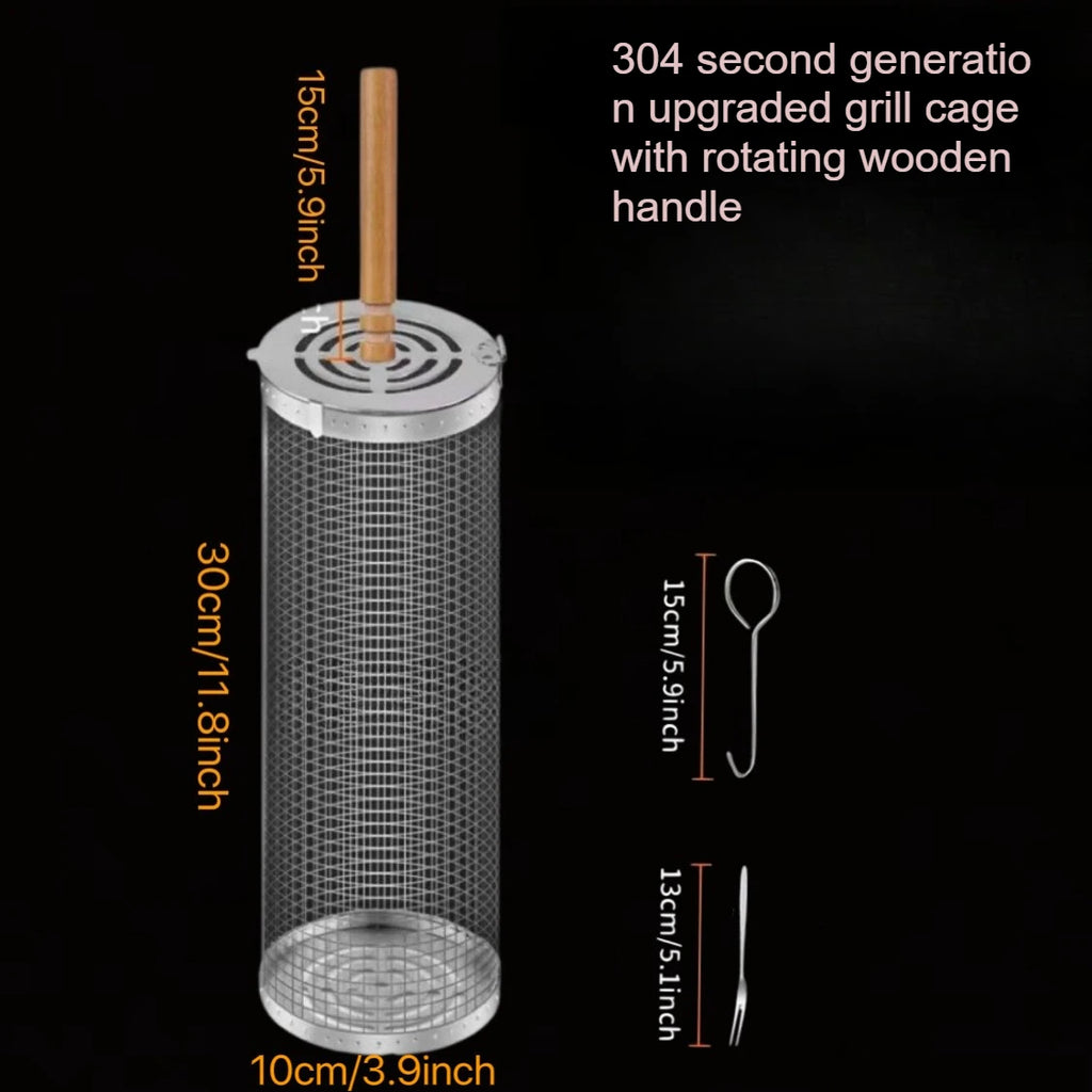 Nesting Grill Baskets 304 Stainless Steel Rolling Grilling Net Removable Wooden Handle BBQ Accessories Tools