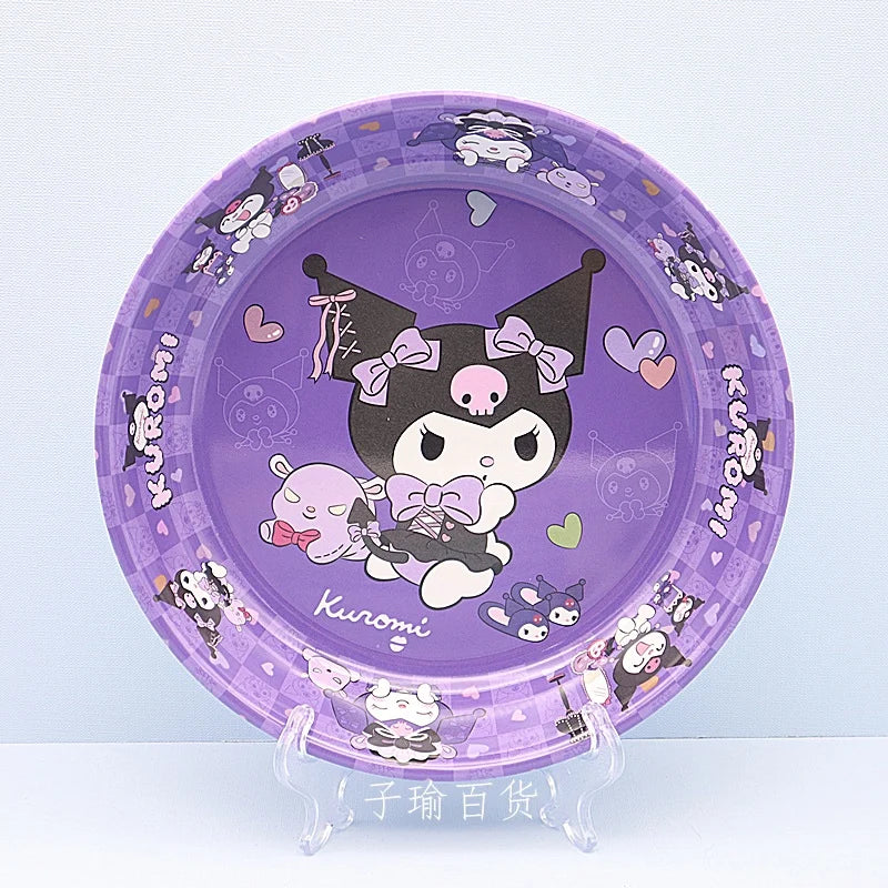 Cute Cartoon Sanrios Kuromi Tableware Bowl Plate Cup Chopsticks Spoon A Set Fashion Imitation Porcelain Tableware Good-Looking