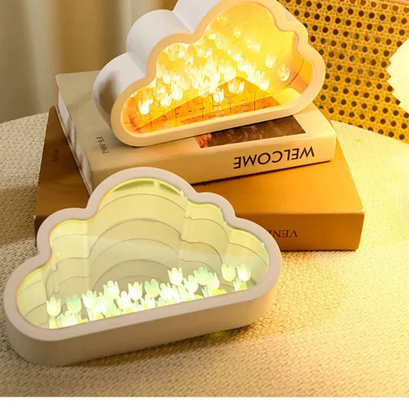 LED Night Light Handmade DIY Material package Tulip Flower Sea Atmosphere Lamp Mirror Table Lamp Bedroom Decor Lights