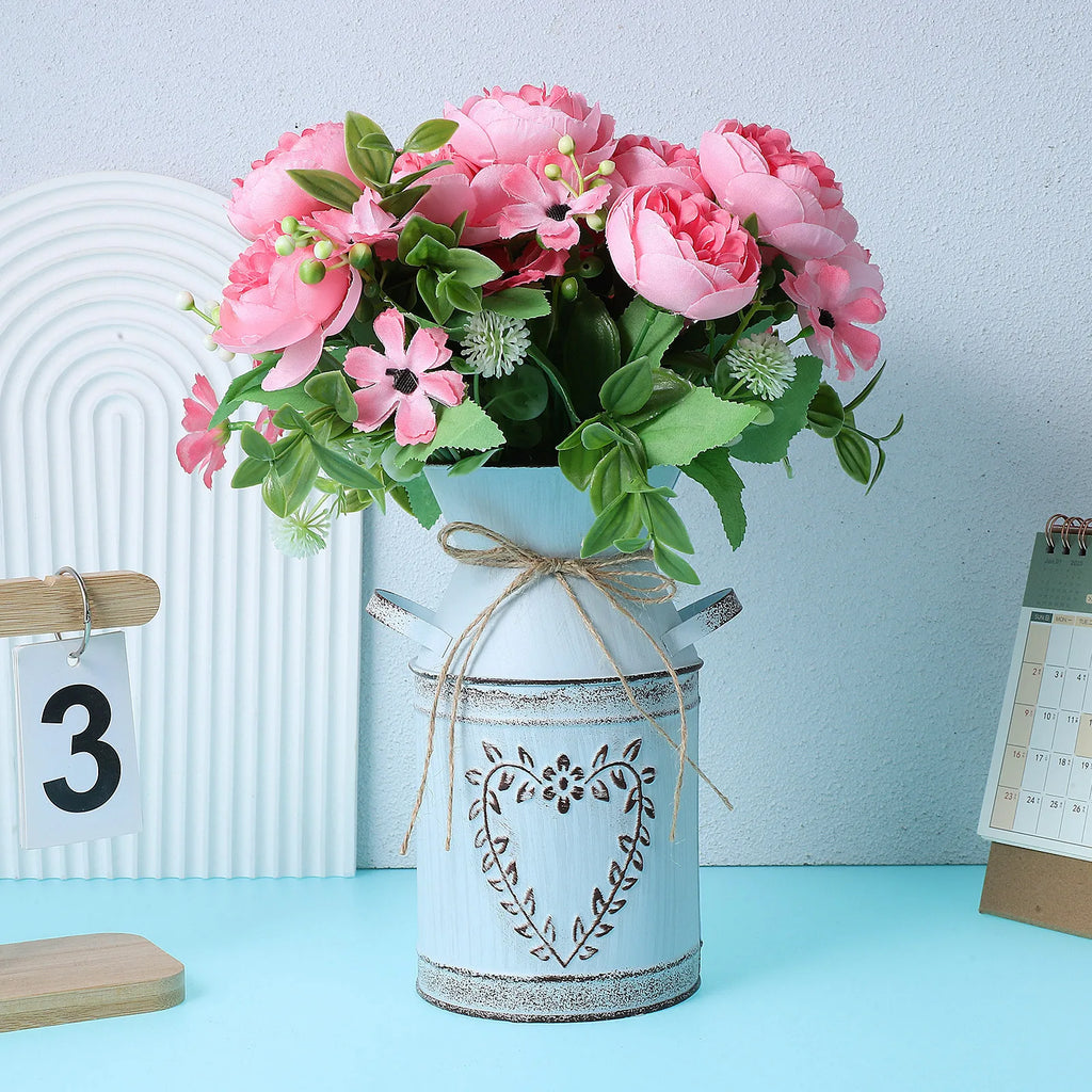 1Pcs Heart Pattern Iron Flower Pot Plant Holder Sturdy Home Ornament Desktop Planter Garden Vase Flower Bottle