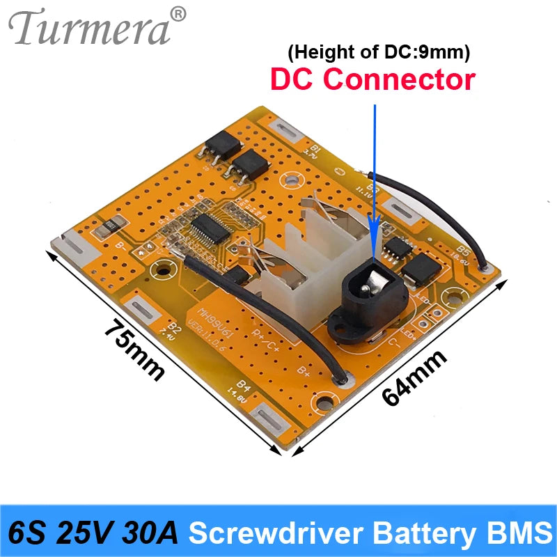 Turmera 6S 20V 25V 30A BMS Lithium Battery Board with Balance for 24V 25V Screwdriver Shurik and Vacuum Cleaner Battery Pack Use