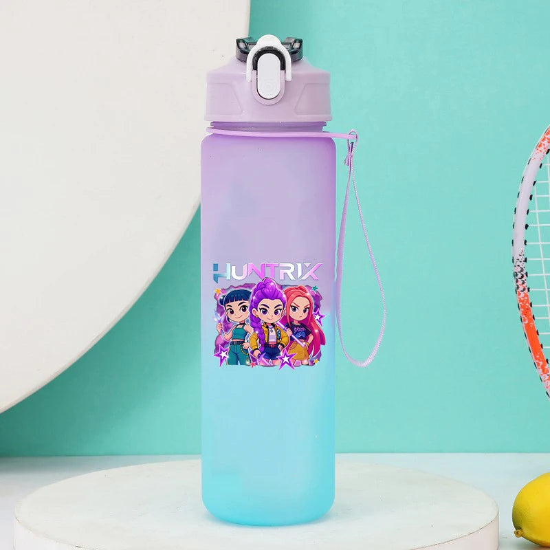750ml KPop Demon Hunters Girls Boys Outdoor Water Bottles Portable Large Drinking Straw Water Cups Cartoon Sport Office Bottle