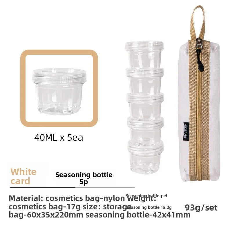 NOBANA Portable Travel Camping Spice Kit Container Bag with 5 Clear Seasoning Bottles Travel Spice Holder Condiment ContainerSet