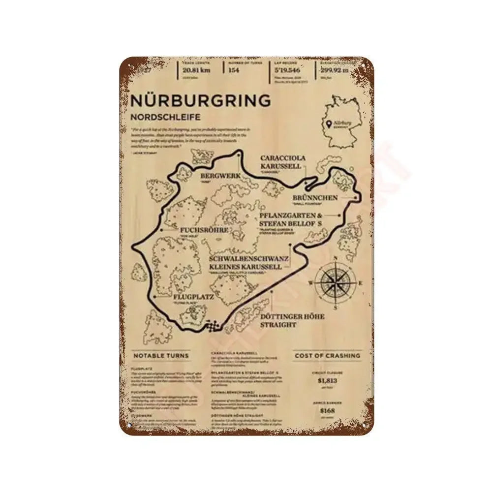 Vintage F1 Formula Racer Poster Metal Tin Sign Plaque Aesthetics Racing Monaco Grand Prix Circuit Track Wall Art Home Room Decor