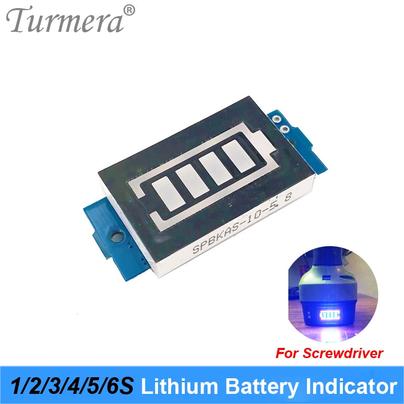 Turmera Battery Indicator LED Display 1S 4.2V 2S 8.4V 3S 10.8V 4S 14.4V 5S 18V 6S 25V 12V 24V 36V 48V for Screwdriver Drills Use