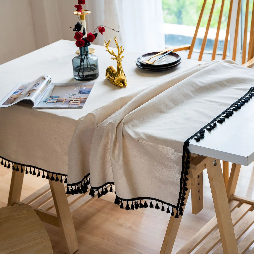 Table Clothes For Dining Table Elegant Rectangular Cotton Linen Tablecloths Square Dining Table Cloth with Tassel On The Coffee