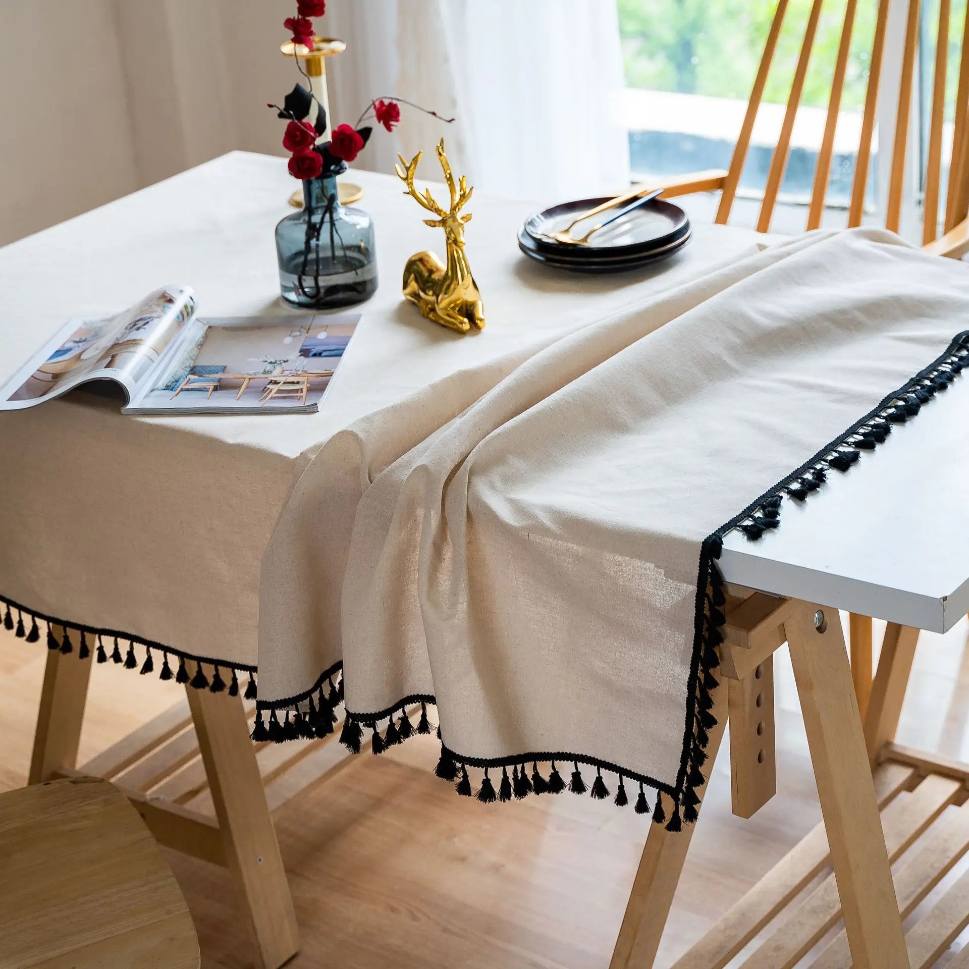 Table Clothes For Dining Table Elegant Rectangular Cotton Linen Tablecloths Square Dining Table Cloth with Tassel On The Coffee