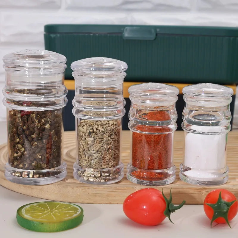 Clear Spice Jars Dispenser with Perforated Lid Salt Pepper Shaker Refillable Condiment Bottle Kitchen Seasoning Powder Container