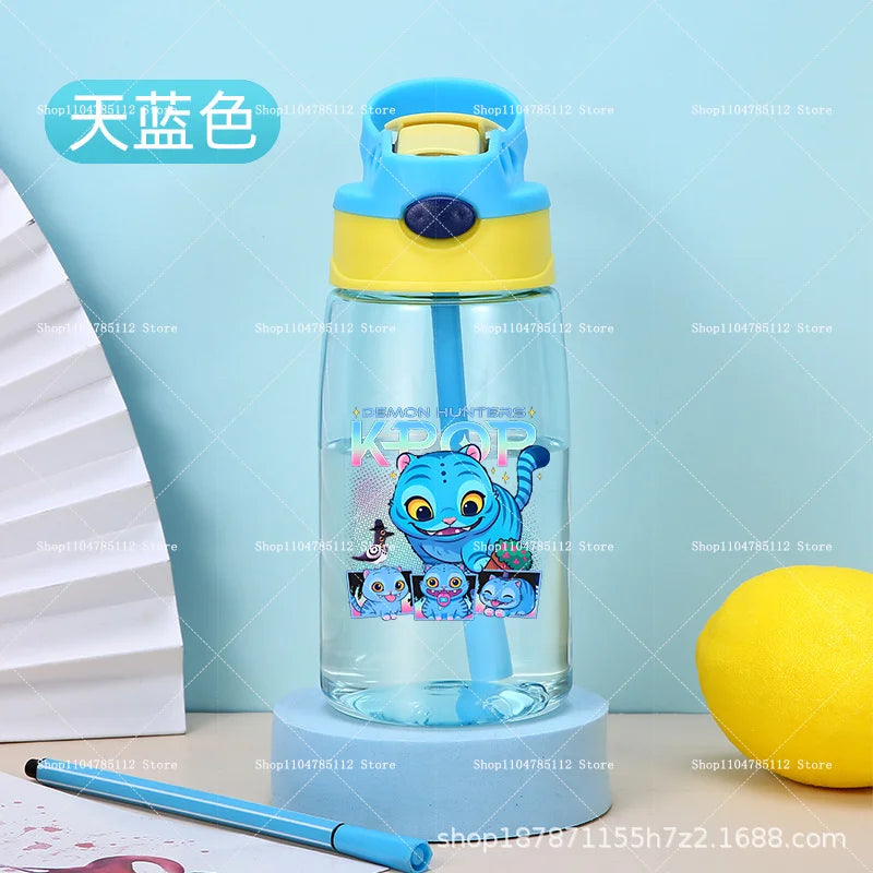 KPop Demon Hunters Drinking Glass Large Capacity Portable Plastic Mug Kids Cartoon Cute Sports Straw Drinking Cup Water Bottle
