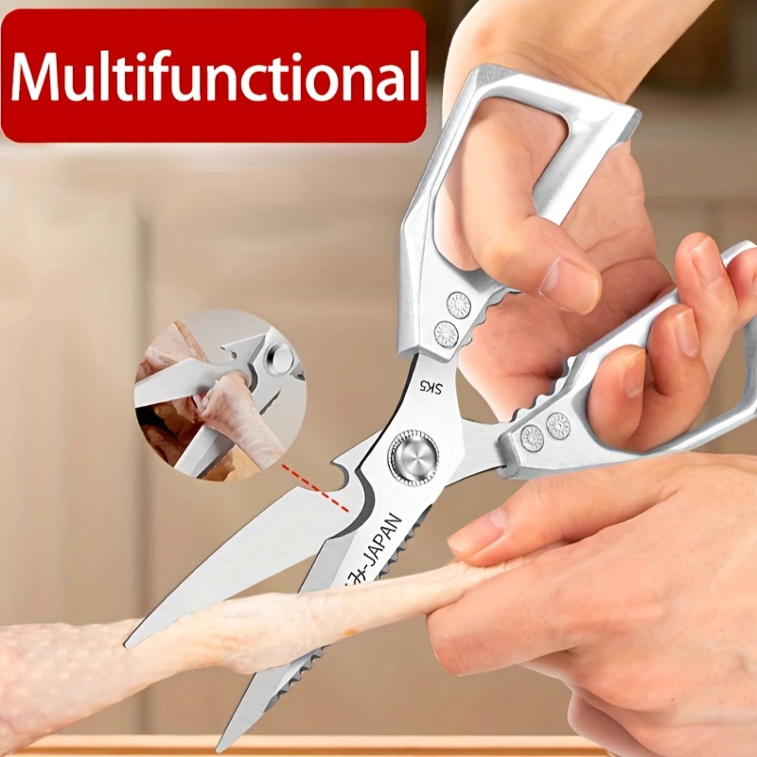 Ultra-Sharp Stainless Steel Kitchen Scissors - Poultry Shears & Fish Bone Remover - Multifunctional Meat & Food Cutter - Essenti