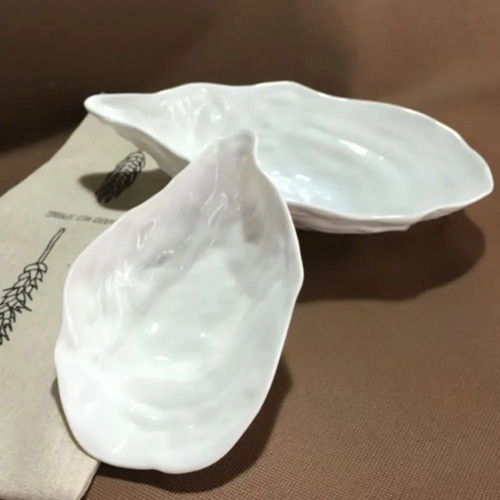 Kitchen Organizer Ceramic Sashimi Plate Creative Oyster Shell Shape Salad Plate Multi-Function Reusable Storage Dish Dinner