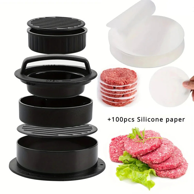 Versatile Manual Meat Press,Hamburger Patty Maker with 100P Burger Paper for BBQ Non-Stick Sliders for Perfect Homemade Burgers