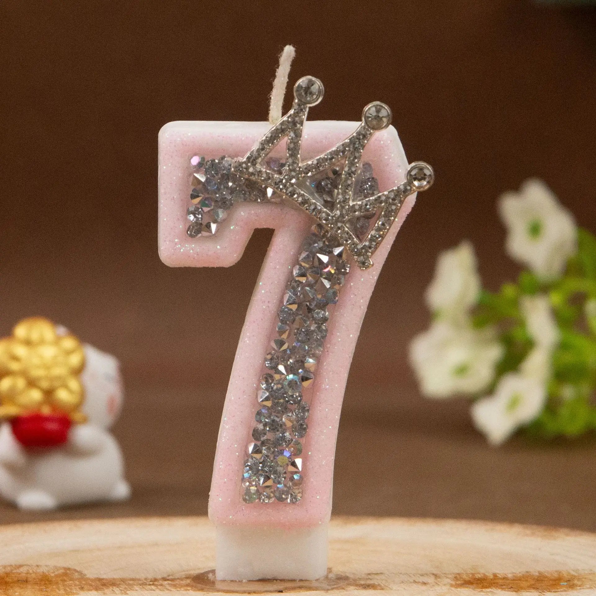 Digital Candles 0-9 Pink Silver Rhinestone Crown Creative Cake Decorative Birthday Candles