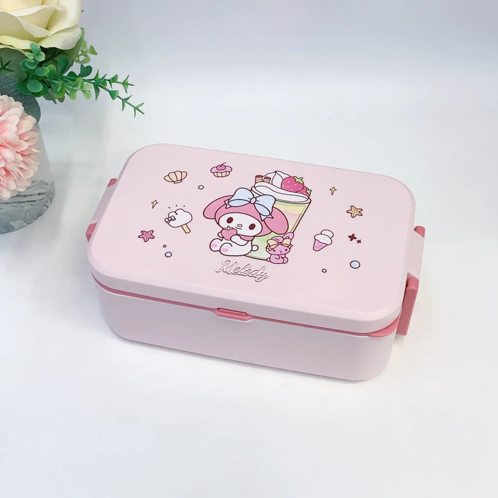 Hot Sanrio Kuromi Lunch Box Kawaii Anime Fashion Student Double-Layer Food-Grade Microwave Heating Drop-Resistant New Style