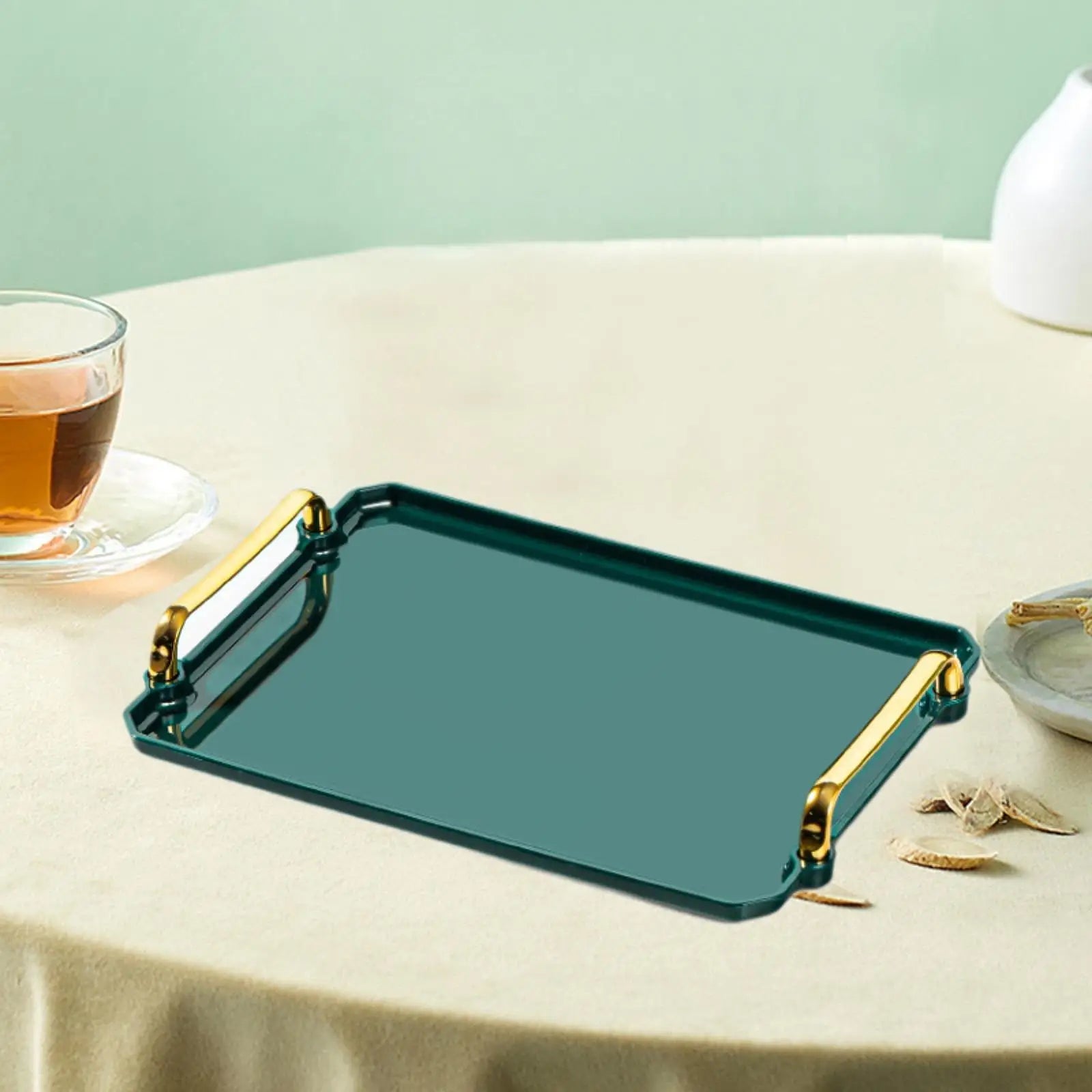 Rectangular Serving Tray with Handle Cosmetic Jewelry Dish Bathroom Decorative Tray Table Storage Organizer for Home Hotel