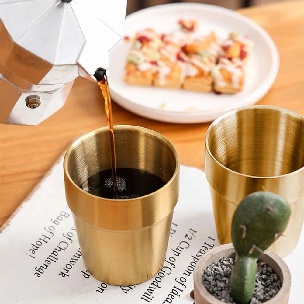 Golden Beer Mug Metal Tumbler 304 Stainless Steel Water Glasses Camping Reusable Mugs BBQ Home Office Party Coffee