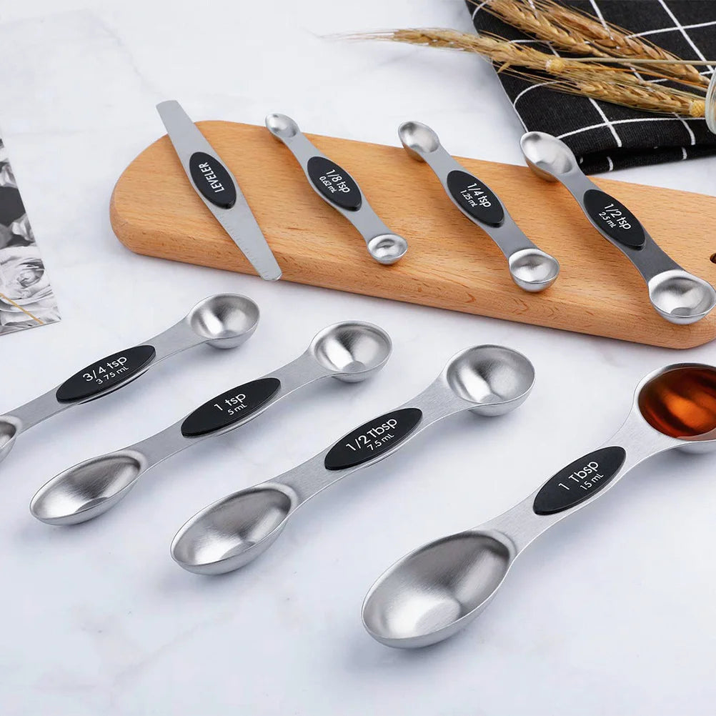 8 in 1 Stainless Steel Measuring Spoon Set Magnetic Double End Baking Cooking Tool for Home Kitchen Accurate Ingredient Measure