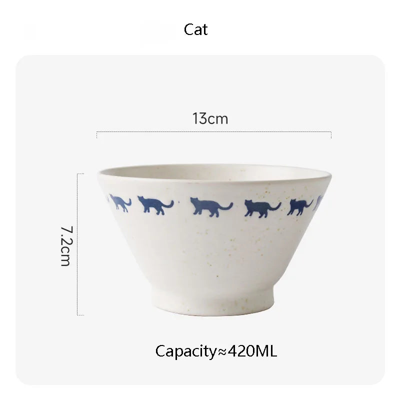 Cute Animal Pattern 5inches Rice Bowl Splash Ink Round Ceramic Bowls Household Casual Fruit  Salad Yogurt Serving Tableware