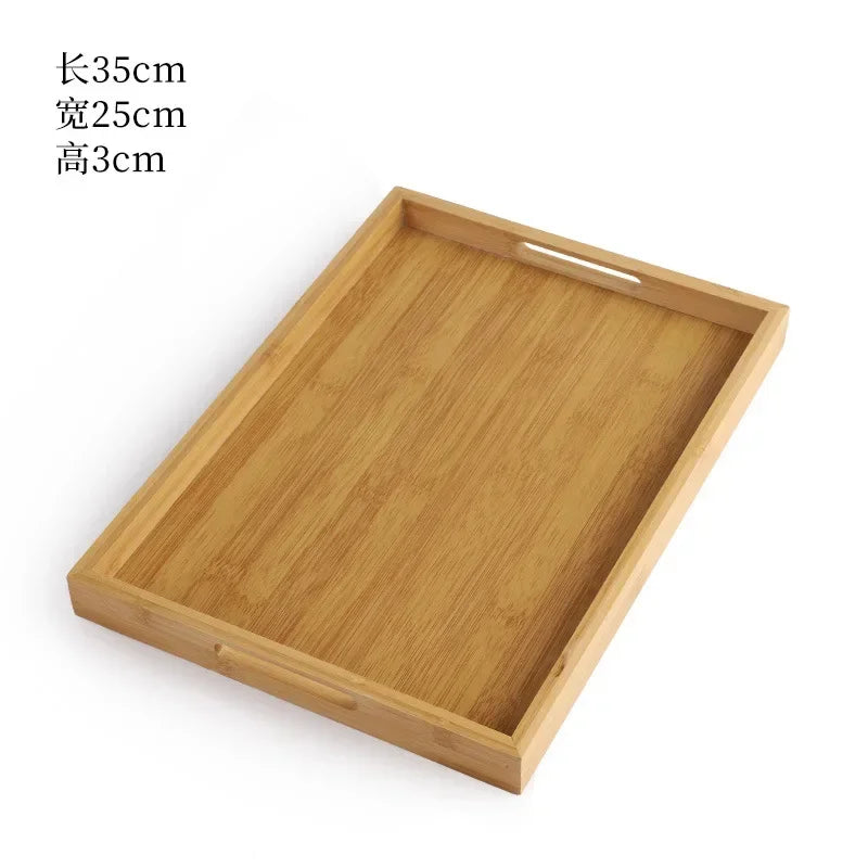 Wooden Bamboo Tray - Rectangular Serving Platter for Home & BBQ | Portable Tray for Bread & Pastries | Eco-Friendly Dining Plate