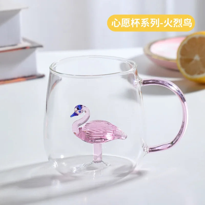 3D Cartoon Animal Shape Glass Cup for Home, Cute Water and Coffee, Single Layer Cup with Guests, Juice and Cold Drink