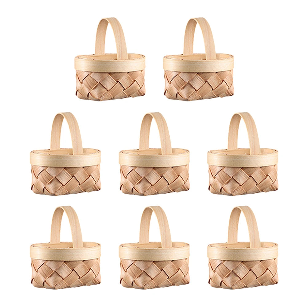 8pcs Mini Wooden Baskets Handwoven Lightweight Tiny Wicker Basket for Wedding Plant Pot nament Easter Fruit