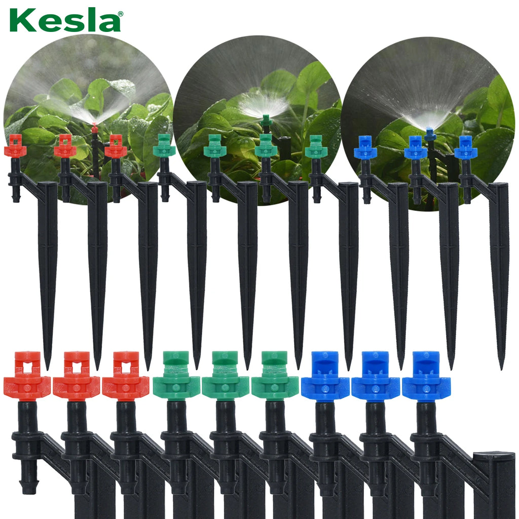 KESLA 20PCS 90/180/360 Degree Misting Nozzle 13cm Stake 1/4'' Barb Garden Irrigation Sprinkler Drip Irrigation Agriculture Farm
