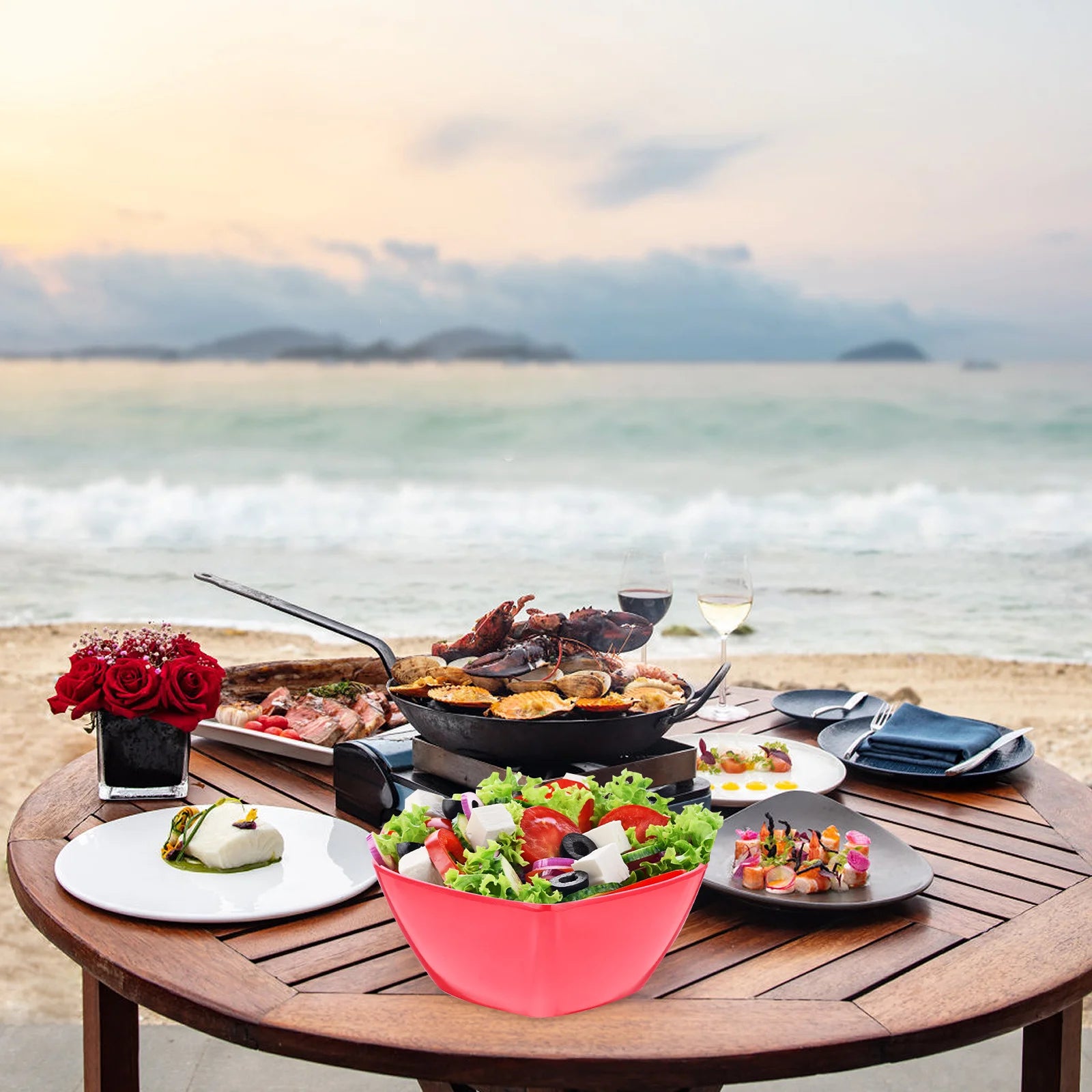 Heart Shaped Salad Bowl Red Premium Melamine Lightweight Non-Slip Bowl For Party Camping Bbq Picnic Household Kitchen