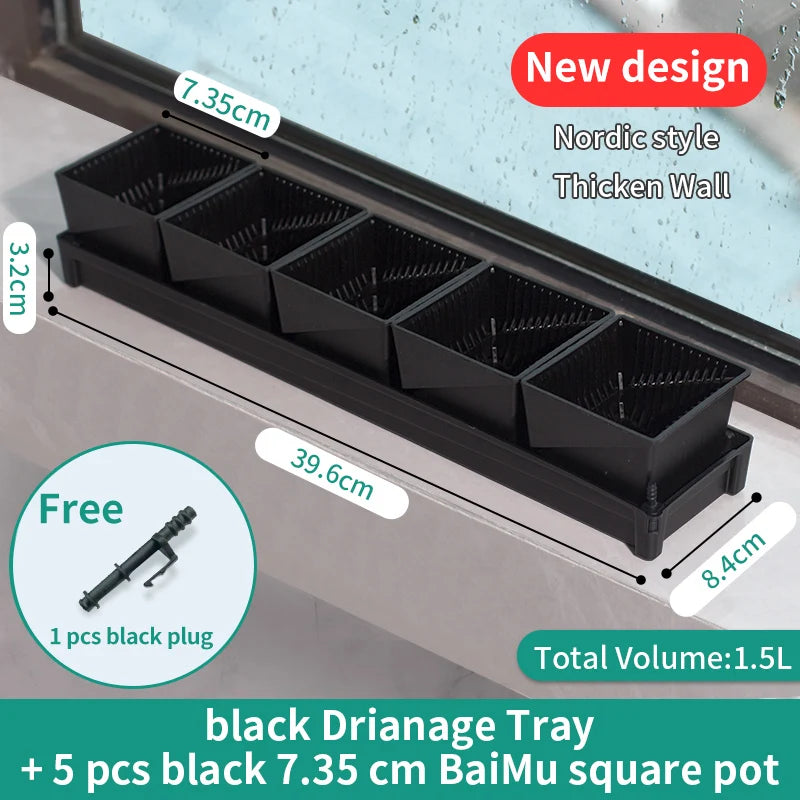Meshpot Square Succulents Planter Pots With Tray Set,Nursery Pot Cactus Plant Pot Garden Plastic Pot Multi Size