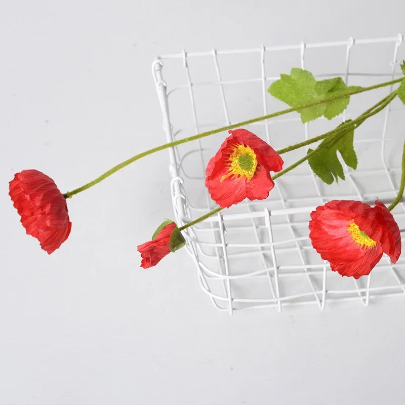 4 Head Artificial Flowers Poppy Silk Flowers  Party Wedding Bridal Bouquet Decoration Garden Decoration Outdoor