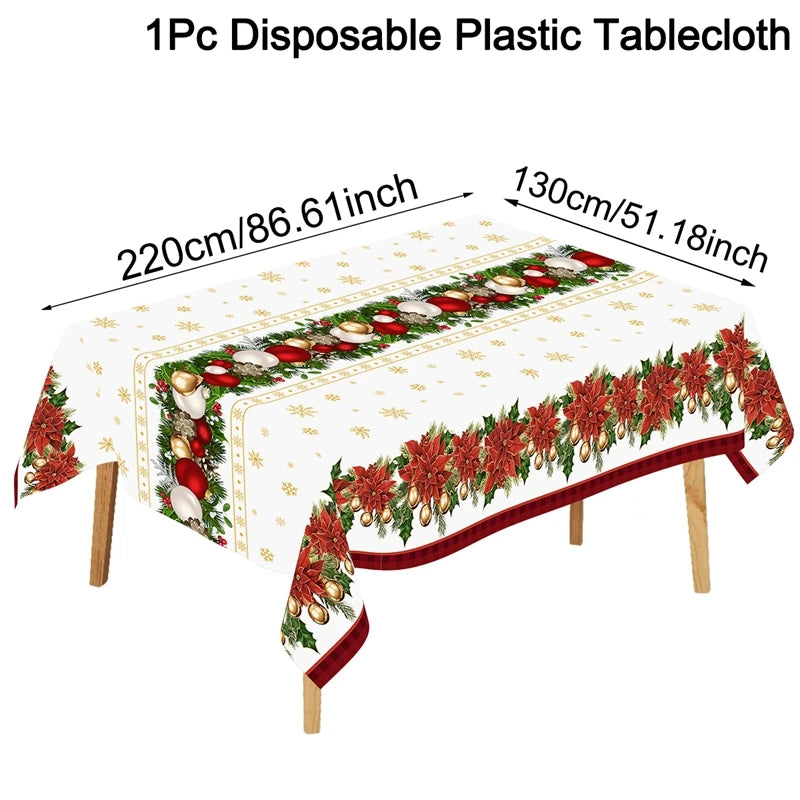 Christmas Santa Claus Tablecloth Plastic Rectangle Table Cover Party Decor for Home Kitchen Dinning Table Navidad Decorations