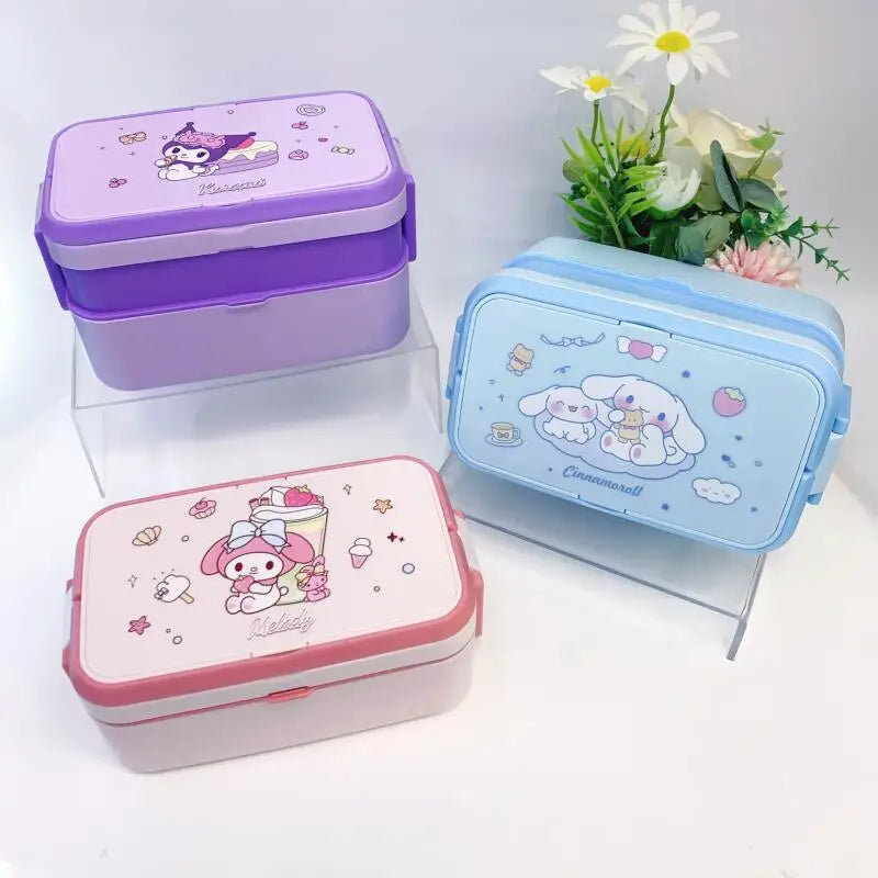 Hot Sanrio Kuromi Lunch Box Kawaii Anime Fashion Student Double-Layer Food-Grade Microwave Heating Drop-Resistant New Style