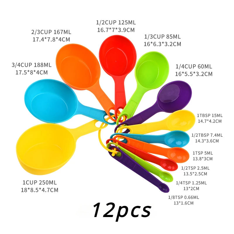 12pcs Baking Tools Kitchen Measuring Spoon Set Plastic Measuring Cup With Scale Measuring Milk  Coffee Spoon Kitchen Gadgets