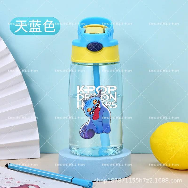 KPop Demon Hunters Drinking Glass Large Capacity Portable Plastic Mug Kids Cartoon Cute Sports Straw Drinking Cup Water Bottle