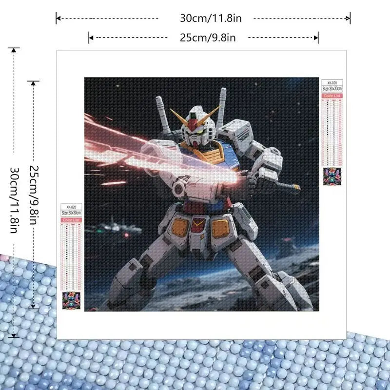 1PC 5D Diamond Painting Kit, Gundam RX-78-2 Mobile Suit Mecha Robot Anime Art Full Drill DIY Diamond Picture for Wall Decor, Spa