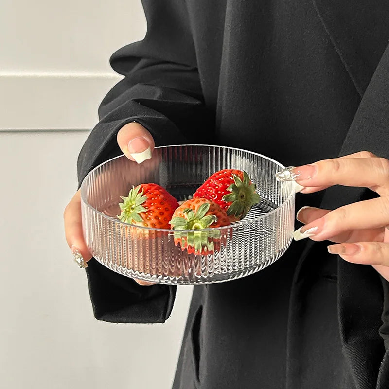 Simple European Striped Glass Salad Bowl Dessert Bowl Household Fruit Ice Cream Bowl Transparency Tableware