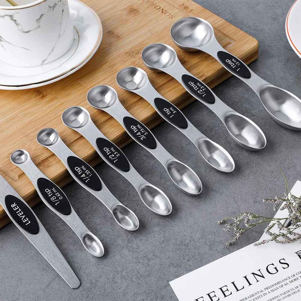 8 in 1 Stainless Steel Measuring Spoon Set Magnetic Double End Baking Cooking Tool for Home Kitchen Accurate Ingredient Measure