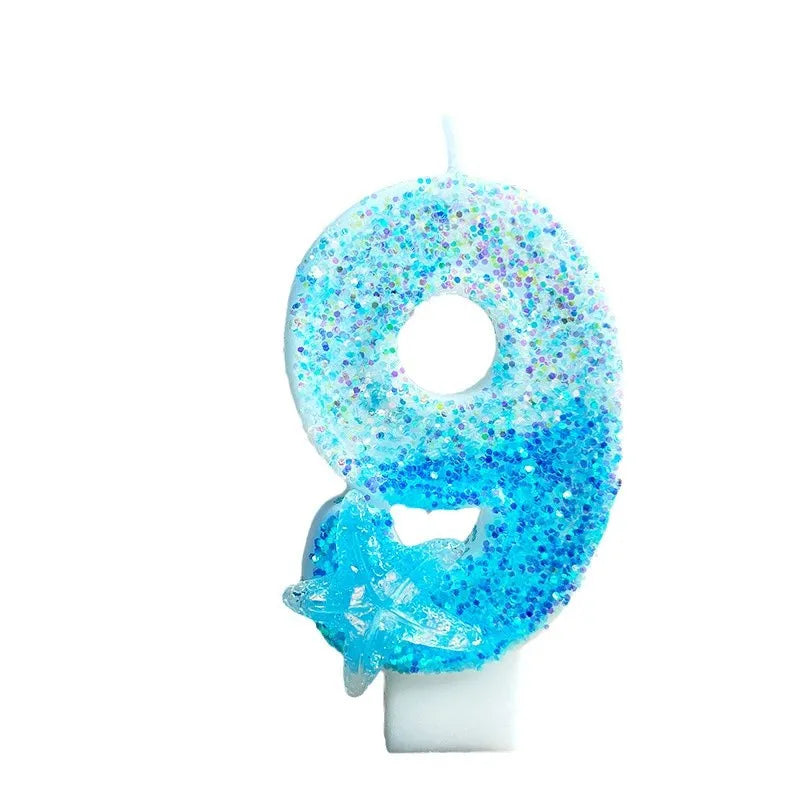 4x7.5cm Gradient Blue Starfish Digital Candle Cake 0-9 Birthday Candle Party Party Birthday Atmosphere Decoration