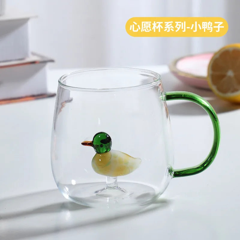 3D Cartoon Animal Shape Glass Cup for Home, Cute Water and Coffee, Single Layer Cup with Guests, Juice and Cold Drink