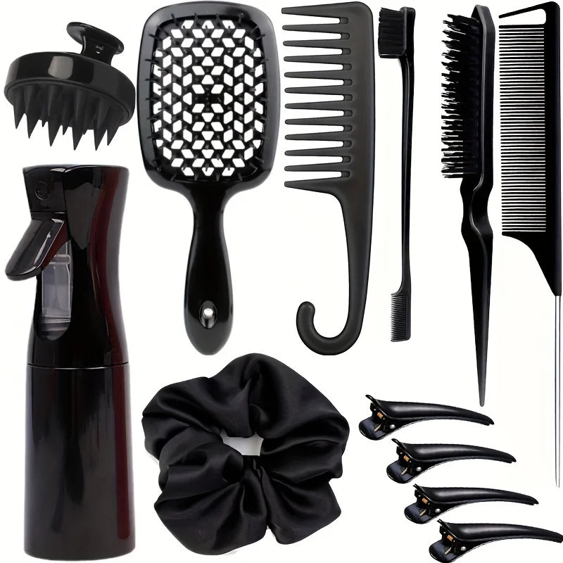 WANMEI hair comb styling set, pointed tail comb, edge brush, shampoo brush, high pressure watering can, hairpin, hairband