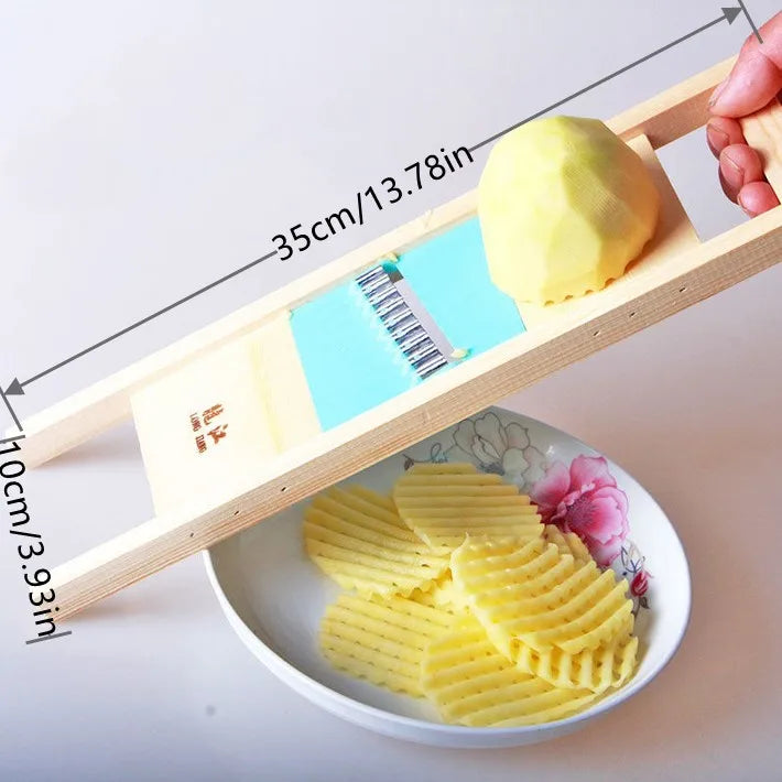 Wooden Potato Grid Slicer Vegetable Grater Corrugated Net Chopper Cutter Wave Knife Chipper Salad Kitchen Shredder Peeler Masher