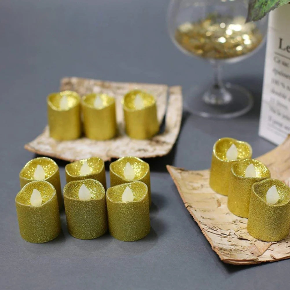 12pcs Glitter Electric Lights Flameless Led Candles For Wedding Christmas Party Home Cafe Bar Decorations Lighting