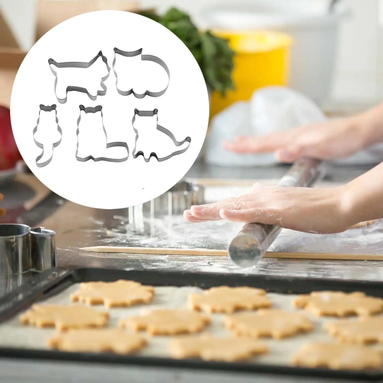 Dessert Baking Cutter Cat-Themed Cute Baking Cutters 5 Pieces Reusable Moulds Stainless Steel Kitchen Tool For Fondant Cheese