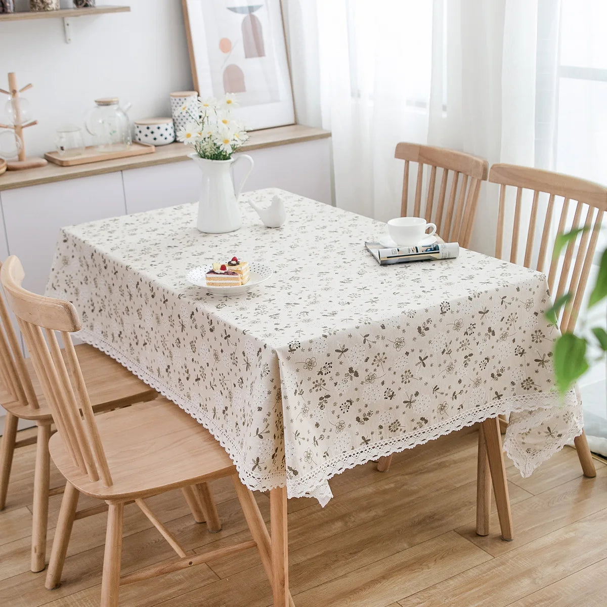 Printed Small Daisy Flower Tablecloth Linen Table Cloth Tasse Lace Rectangular Wedding Banquet Outdoor Home Manteles Table Cover
