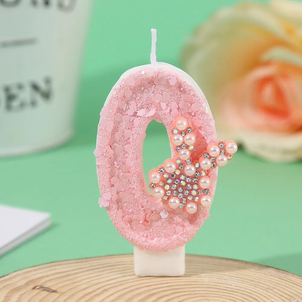 Pearl Hot Diamond Rabbit Ear Cake Candle Creative Handmade DIY Pink Girl Heart Digital Candle Party Wedding Atmosphere Decor