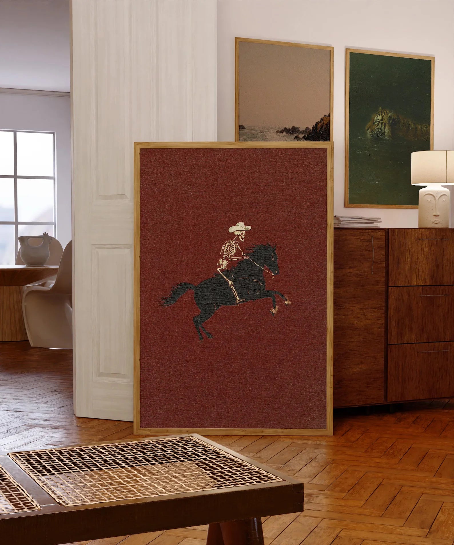 Skeleton Cowboy Illustration Bucking Bronco Print Gothic Wall Decor Horse Poster Quirky Art Western Poster Retro Rodeo Art Cowgi