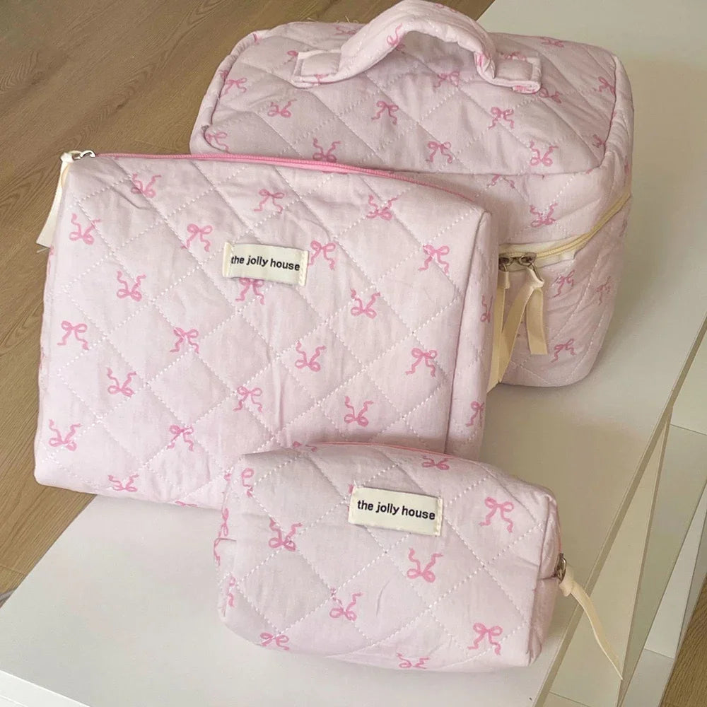 Fashion Pink Flower Women's Clutch Bag Sets Toiletry Makeup Tool Storage Pouch Quilting Cosmetics Organizers Handbag for Travel