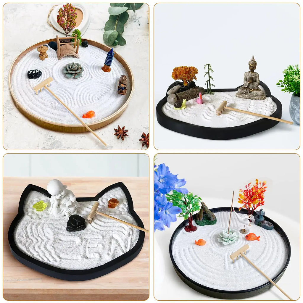 8 pcs Mini Zen Rake Bamboo Garden Tools Sand Table Decor Home Desk Toy Gift Handicraft Sewing Supplies Tea Set
